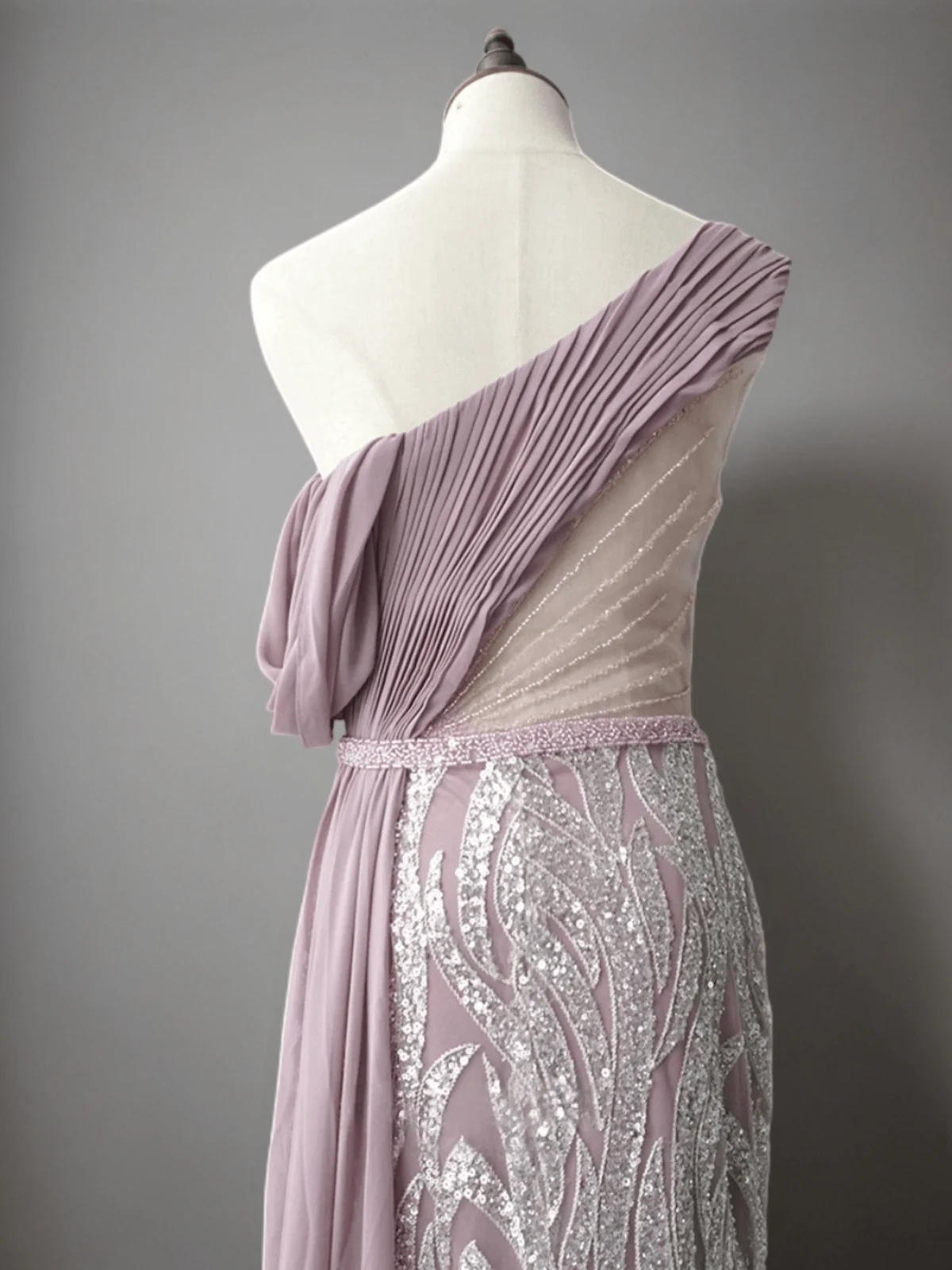 Blush Pink Elegance Sequin Evening Gown - off-one-shoulder  Evening Dress with Tulle Plus Size - Image 3