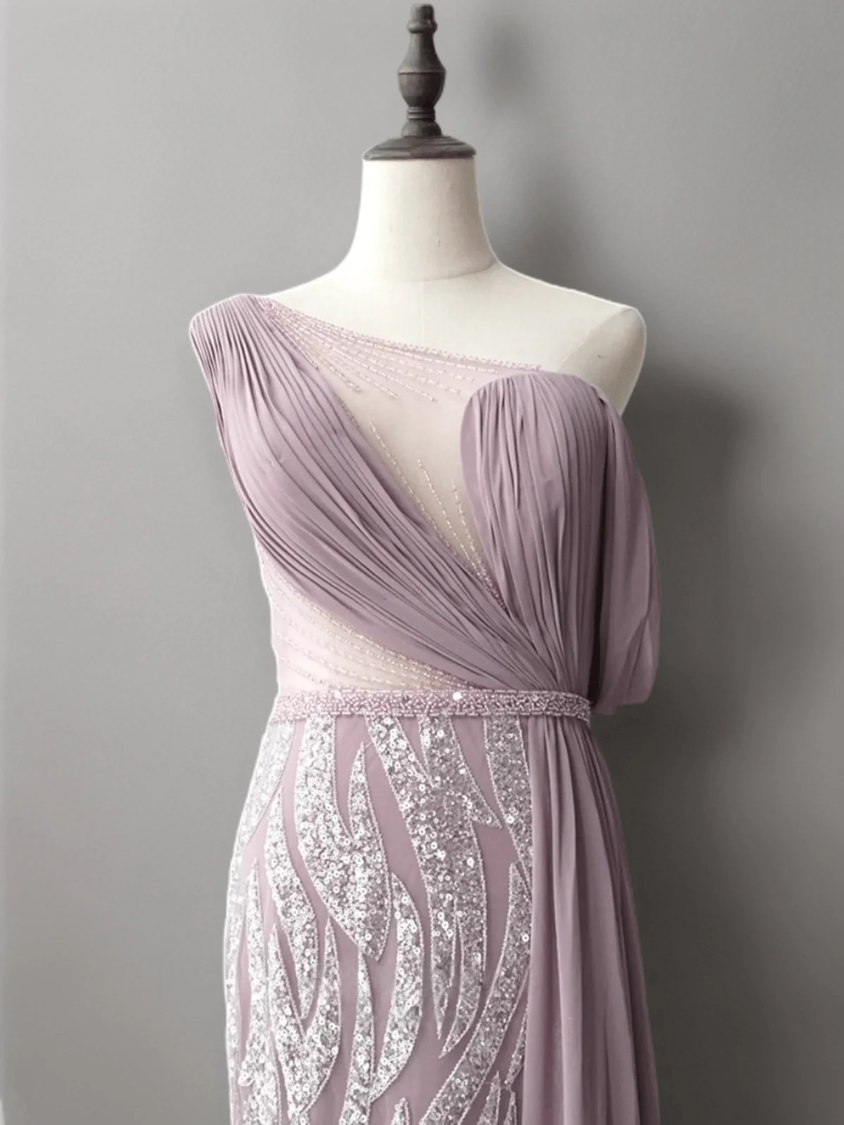 Blush Pink Elegance Sequin Evening Gown - off-one-shoulder  Evening Dress with Tulle Plus Size - Image 4