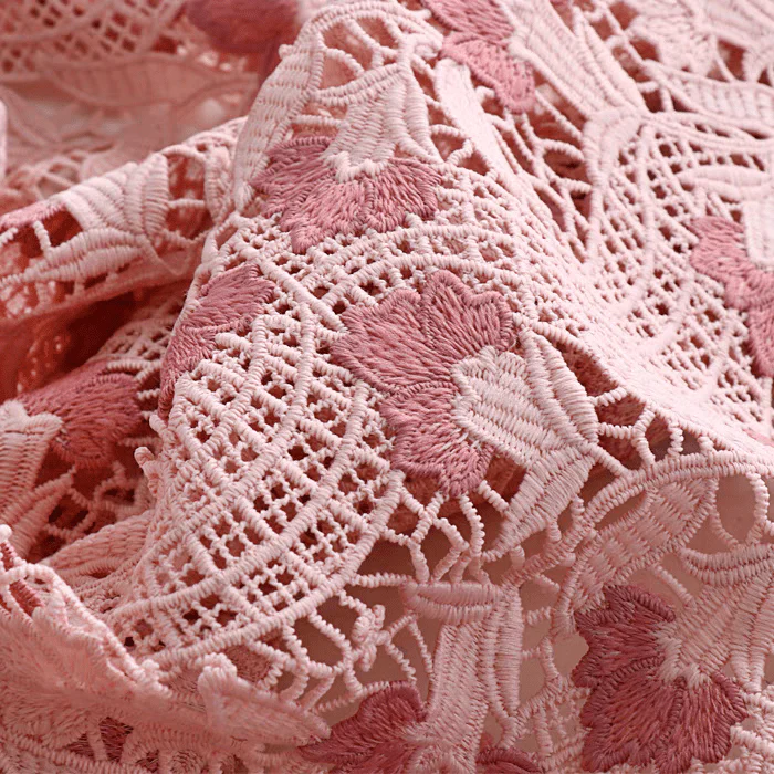 Blush Pink Embroidered Lace Fabric