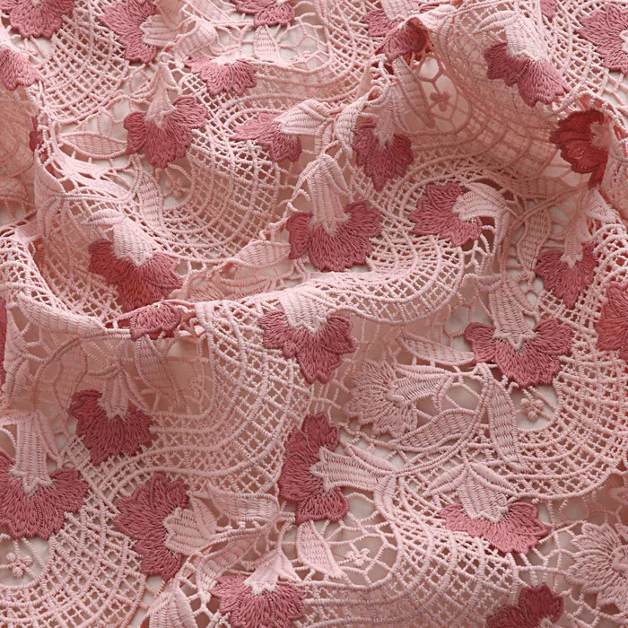 Blush Pink Embroidered Lace Fabric - Image 2