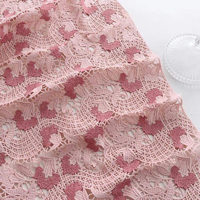 Blush Pink Embroidered Lace Fabric - Image 3