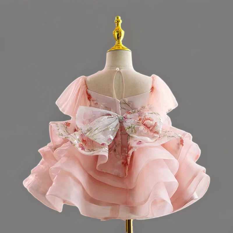 Blush Pink Floral Tulle Flower Girl Dress for Wedding – Layered Plus Size - Image 4