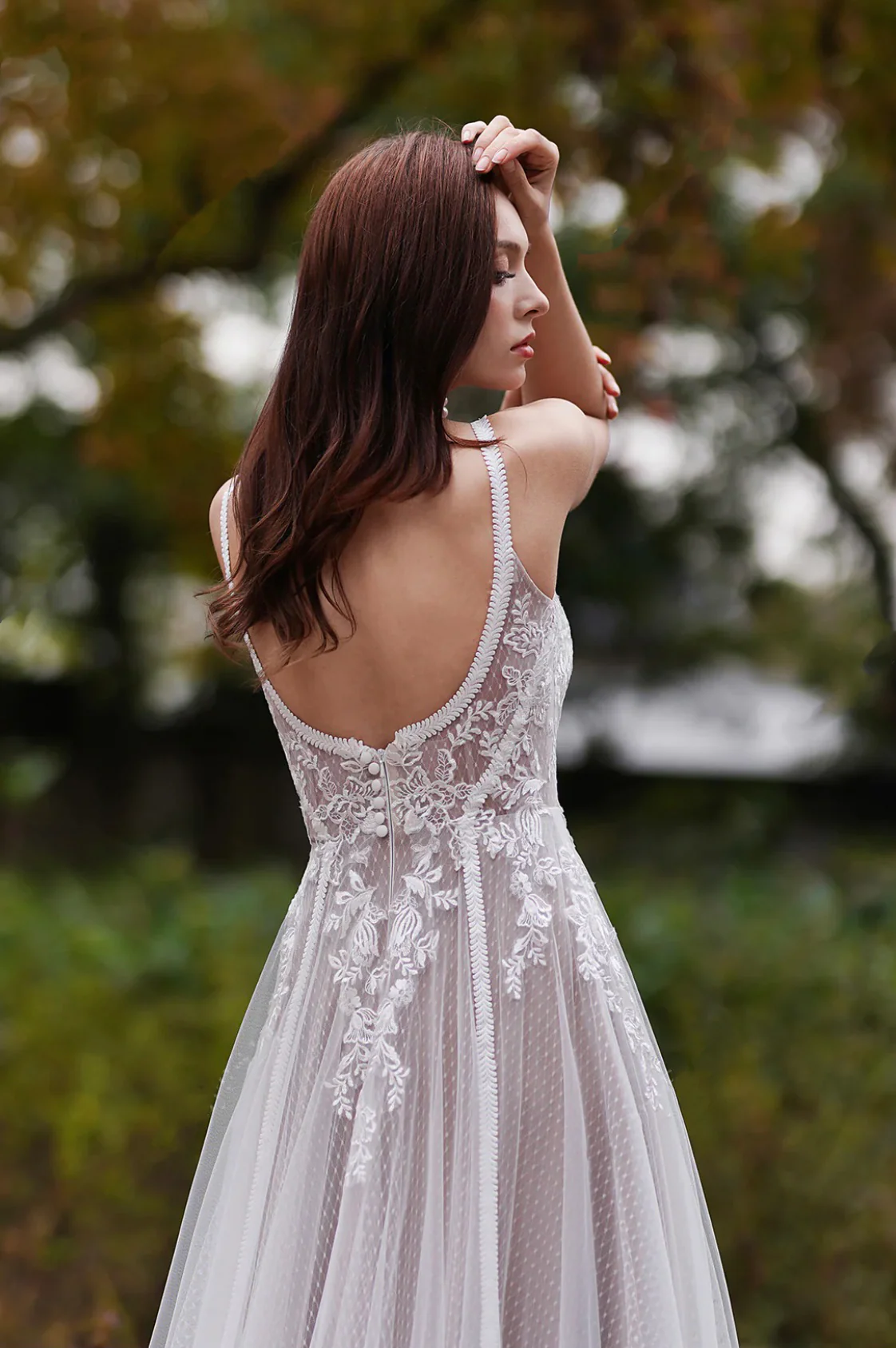 Bohemian Lace Embroidery And Floral Spaghetti Straps A-Line Wedding Dress - Image 3