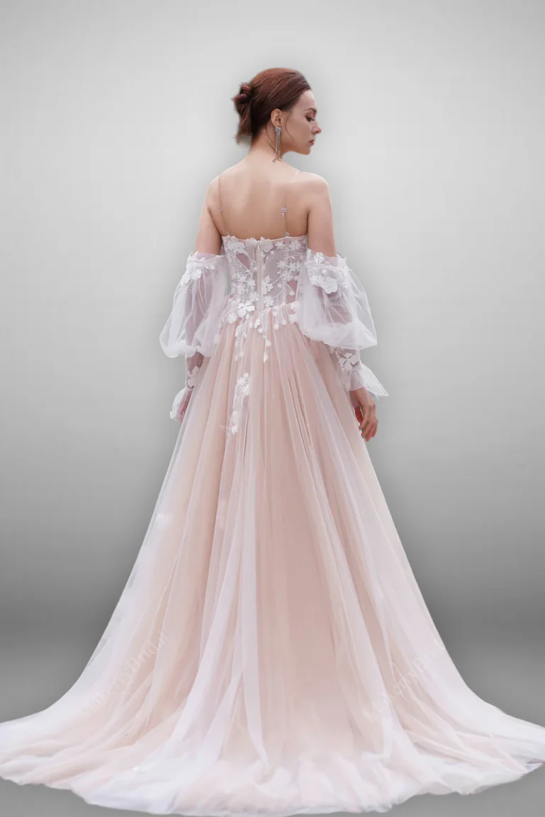 Boho Style Elegant 3D Flower Appliques A-Line Spaghetti Straps Wedding Dress - Plus Size - Image 2