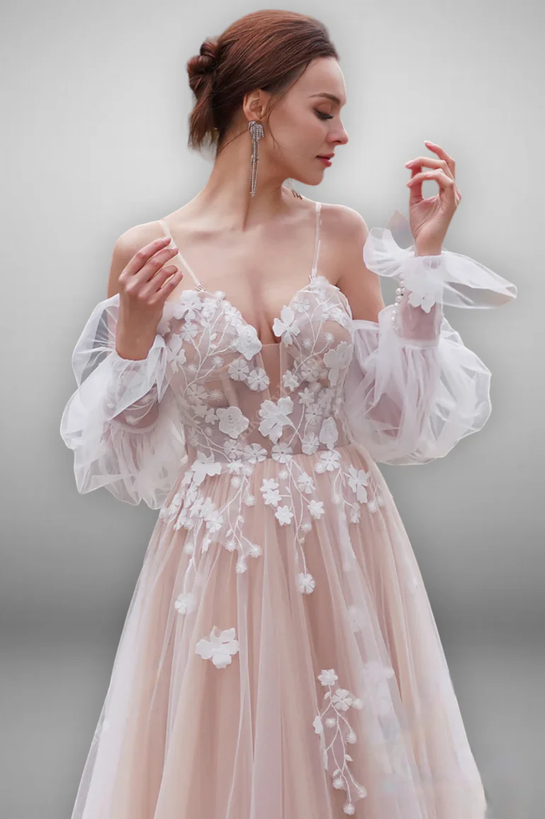 Boho Style Elegant 3D Flower Appliques A-Line Spaghetti Straps Wedding Dress - Plus Size - Image 3