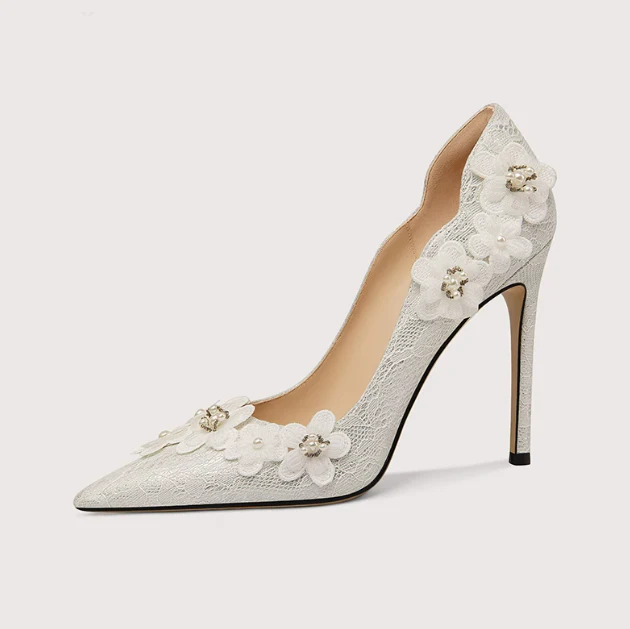 Bridal Champagne and Silver High Heels - Elegant Pearl-Embellished Design - Image 2