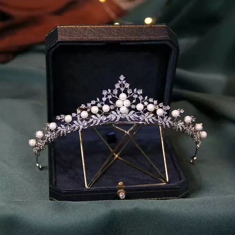 Elegant  Bridal Pearl Crown with Zircon Stones – Headpieces for Wedding - Image 3
