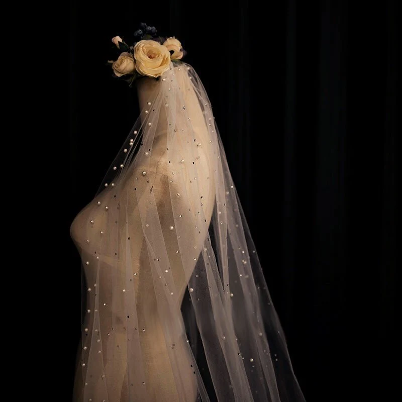 Bridal Tulle Veil With Crystal With Comb - Starry Night