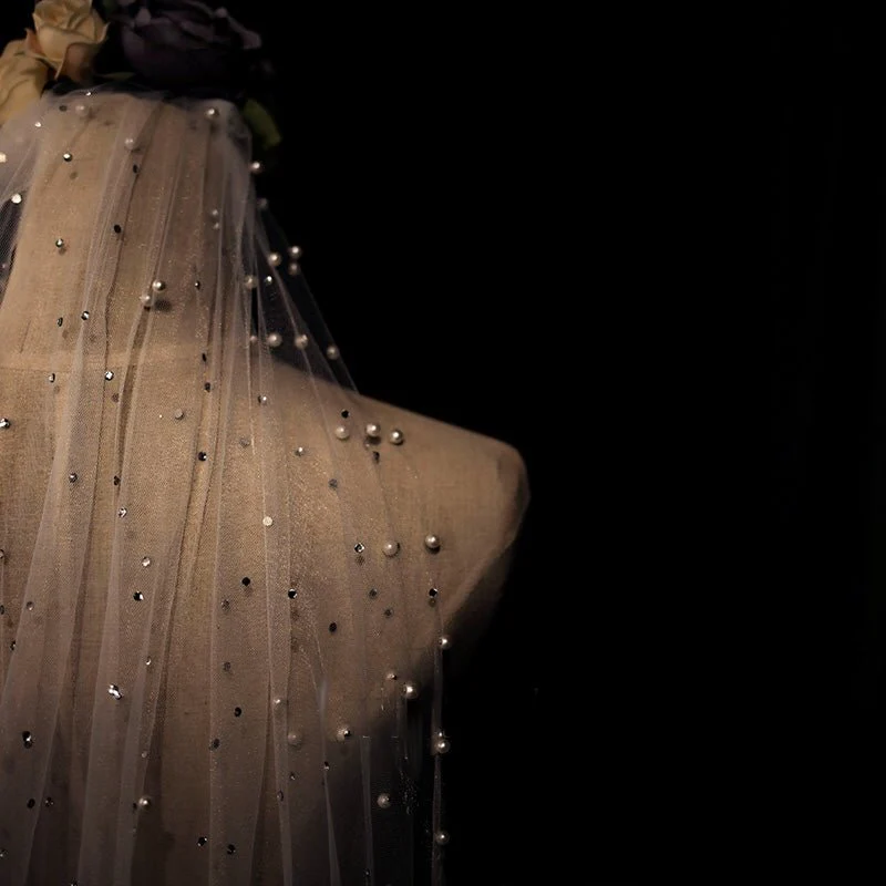 Bridal Tulle Veil With Crystal With Comb - Starry Night - Image 2