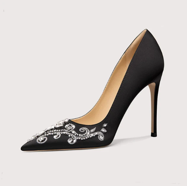 Bridal White Satin High Heels with Rhinestone Embellishments - Image 5