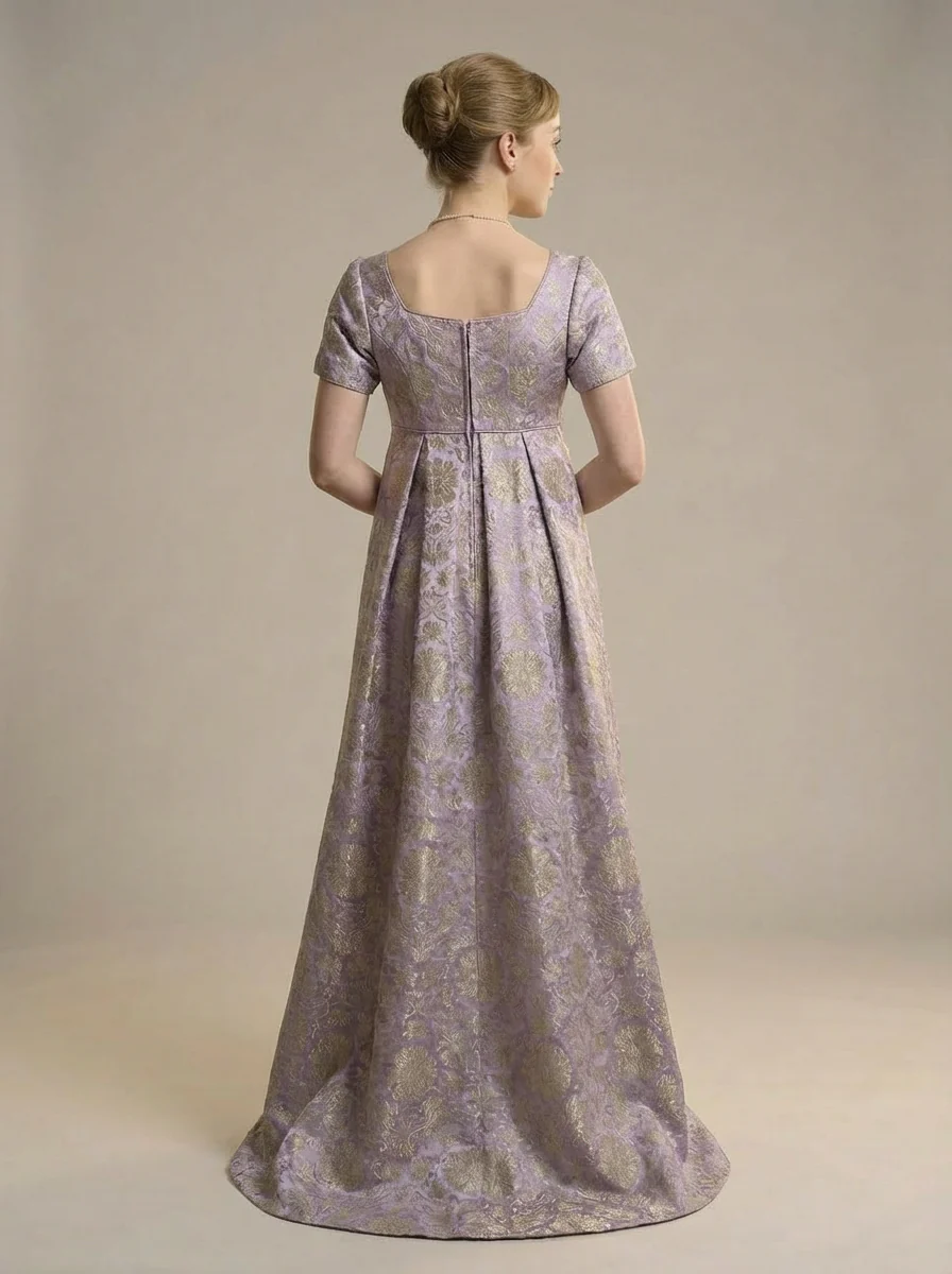 Bridgerton Daphne Purple Jacquard Dress - Regency Era Purple Satin Regency Gown Plus Size - Image 10