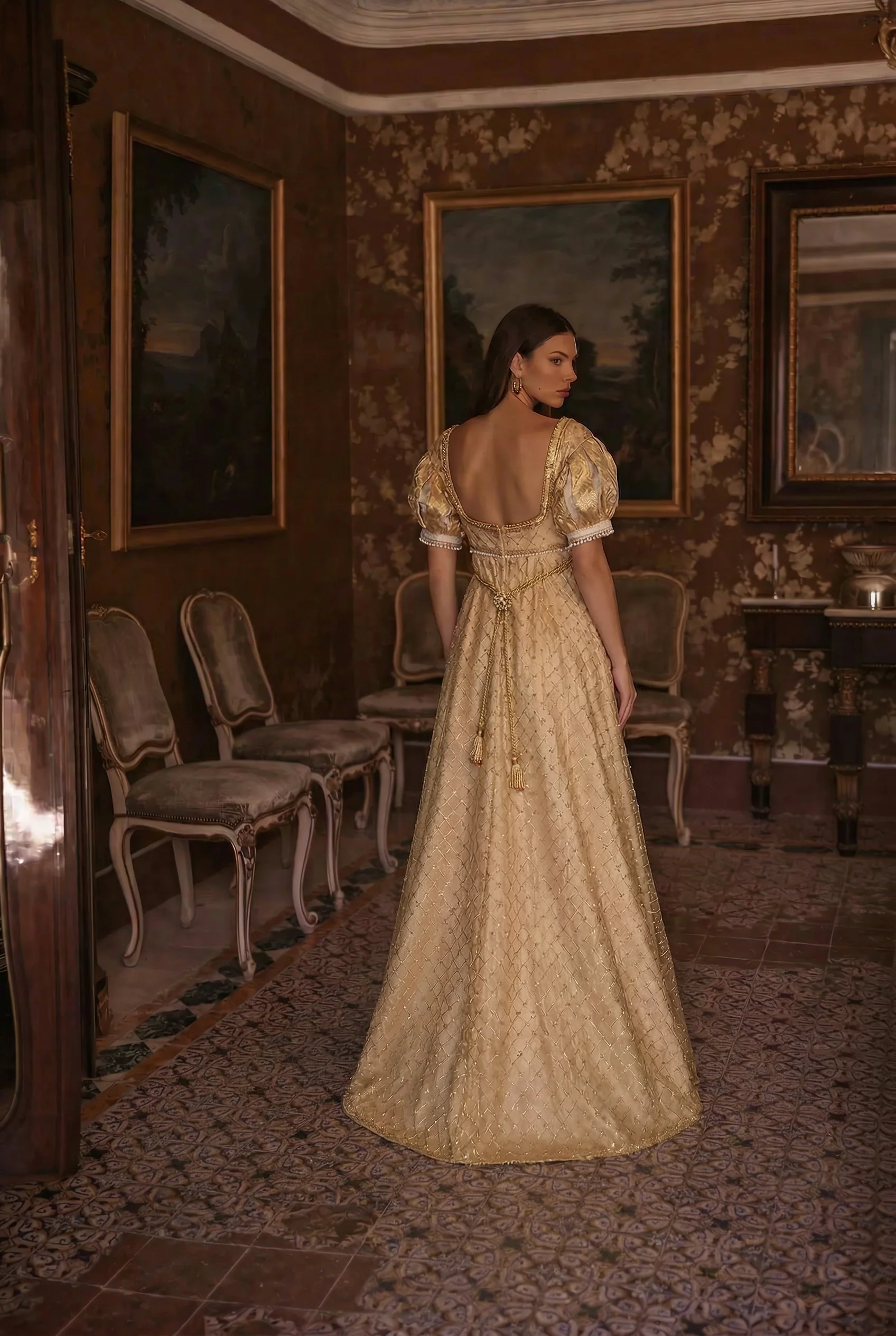 BRIDGERTON DRESS -REGENCY LUXURY GOLD BALL GOWN WITH BEADING -PLUS SIZE - Image 2