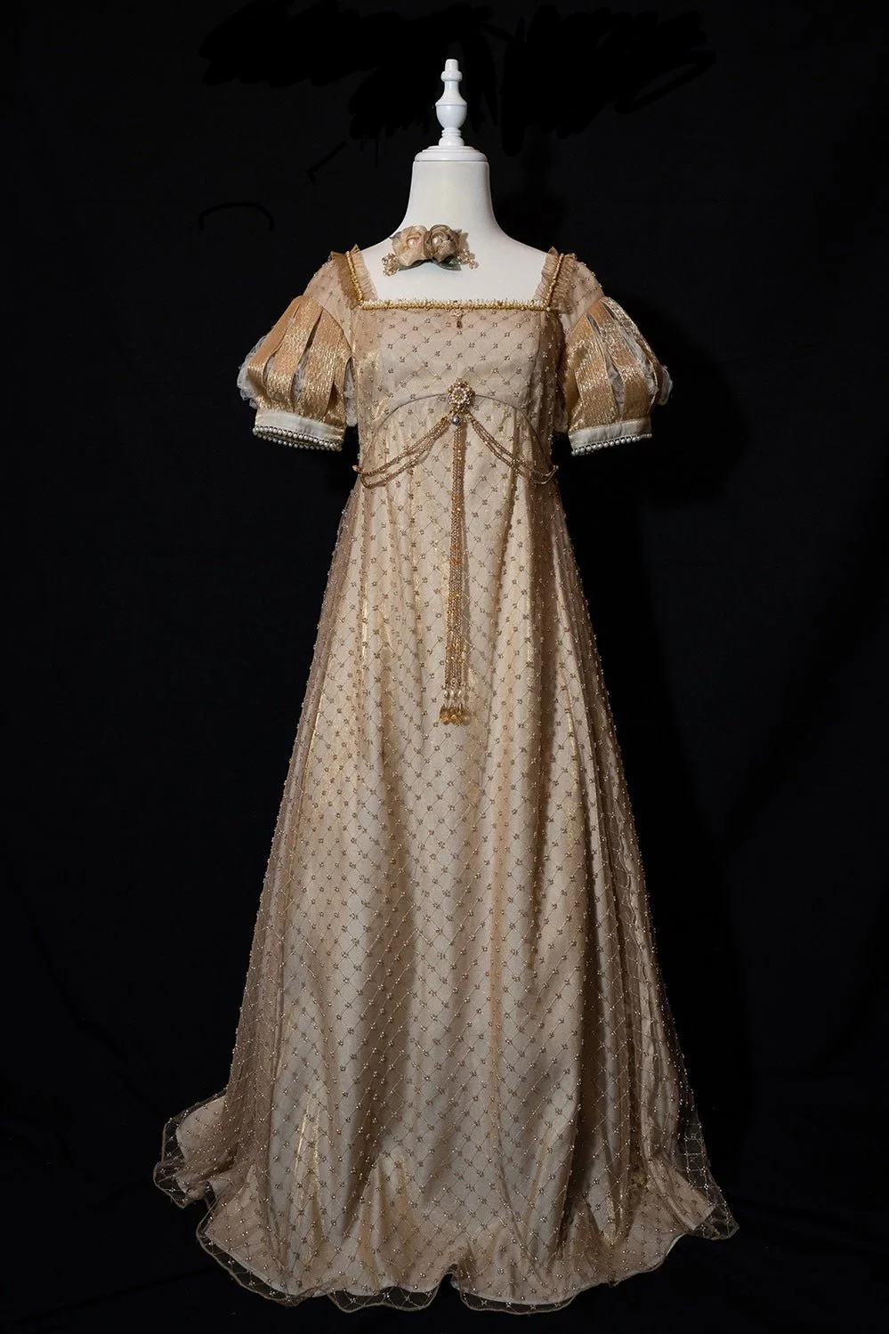 BRIDGERTON DRESS -REGENCY LUXURY GOLD BALL GOWN WITH BEADING -PLUS SIZE - Image 5