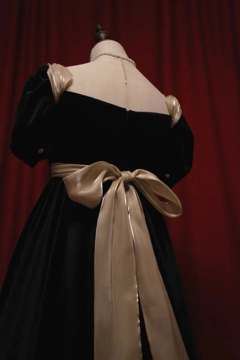 Bridgerton Inspired Black Velvet Regency Era Ball Gown - Black Dress Plus Size - Image 7
