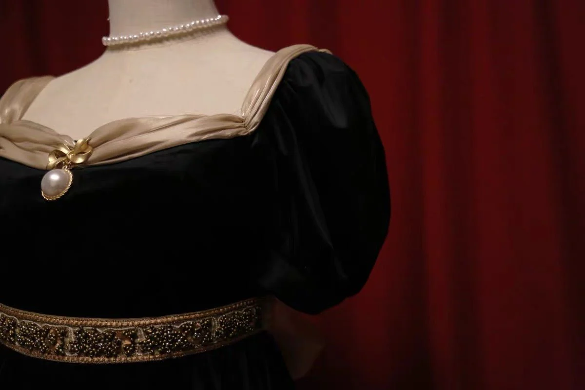 Bridgerton Inspired Black Velvet Regency Era Ball Gown - Black Dress Plus Size - Image 8