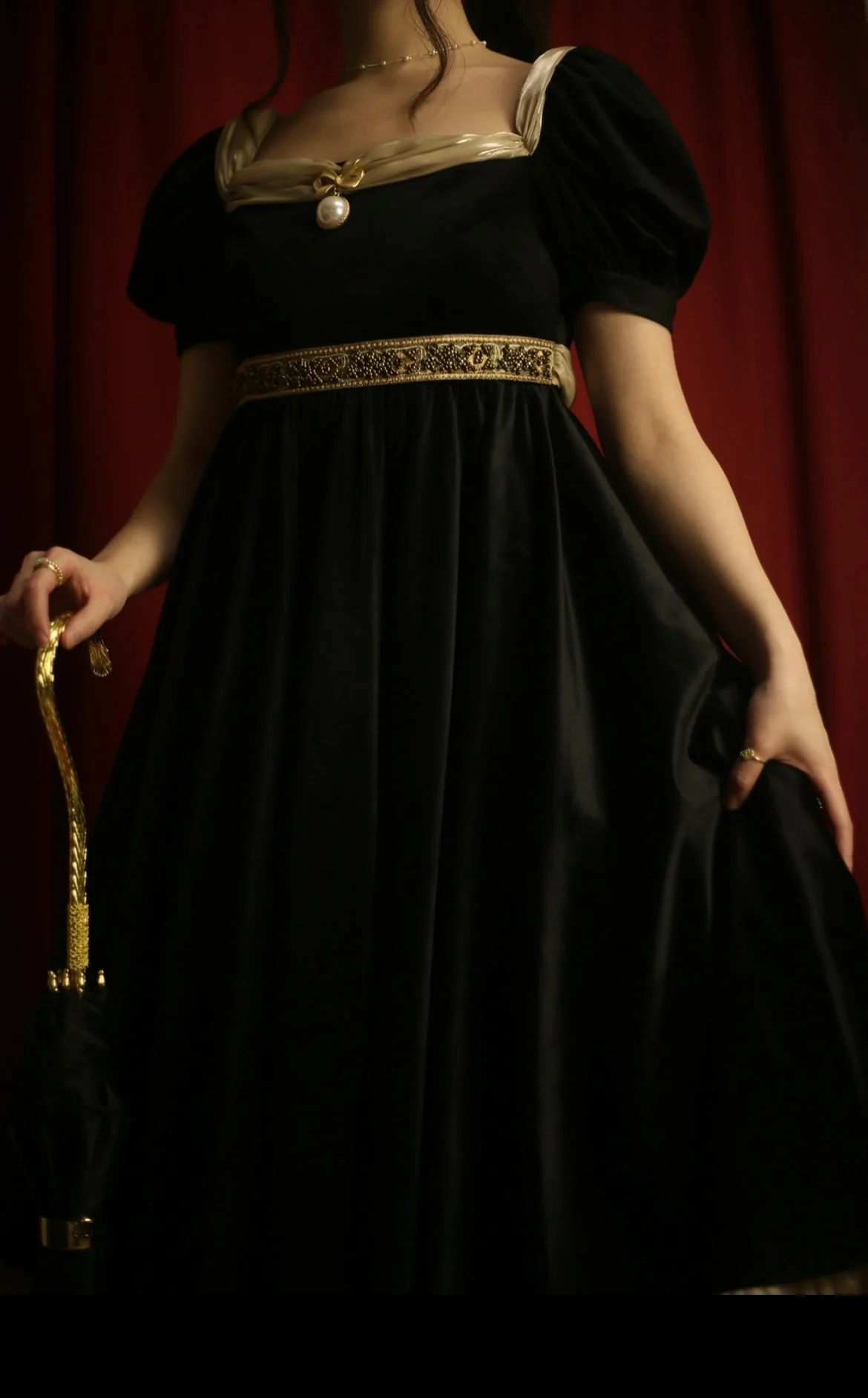Bridgerton Inspired Black Velvet Regency Era Ball Gown - Black Dress Plus Size - Image 9