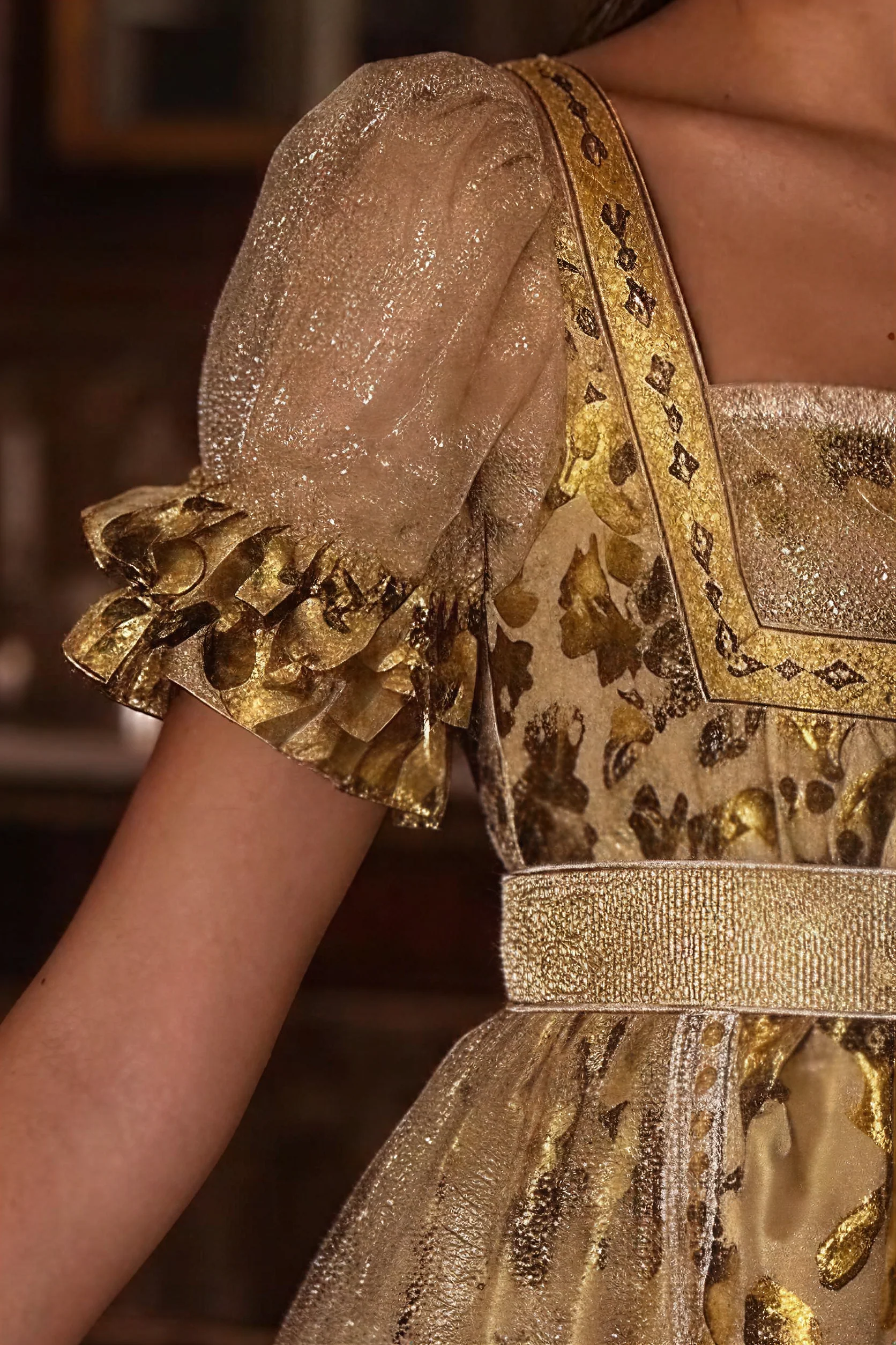 Bridgerton Inspired Gold Printed Regency Era Ball Gown -  Regency Era prom dress costume Custom Made  - plus size - Image 4