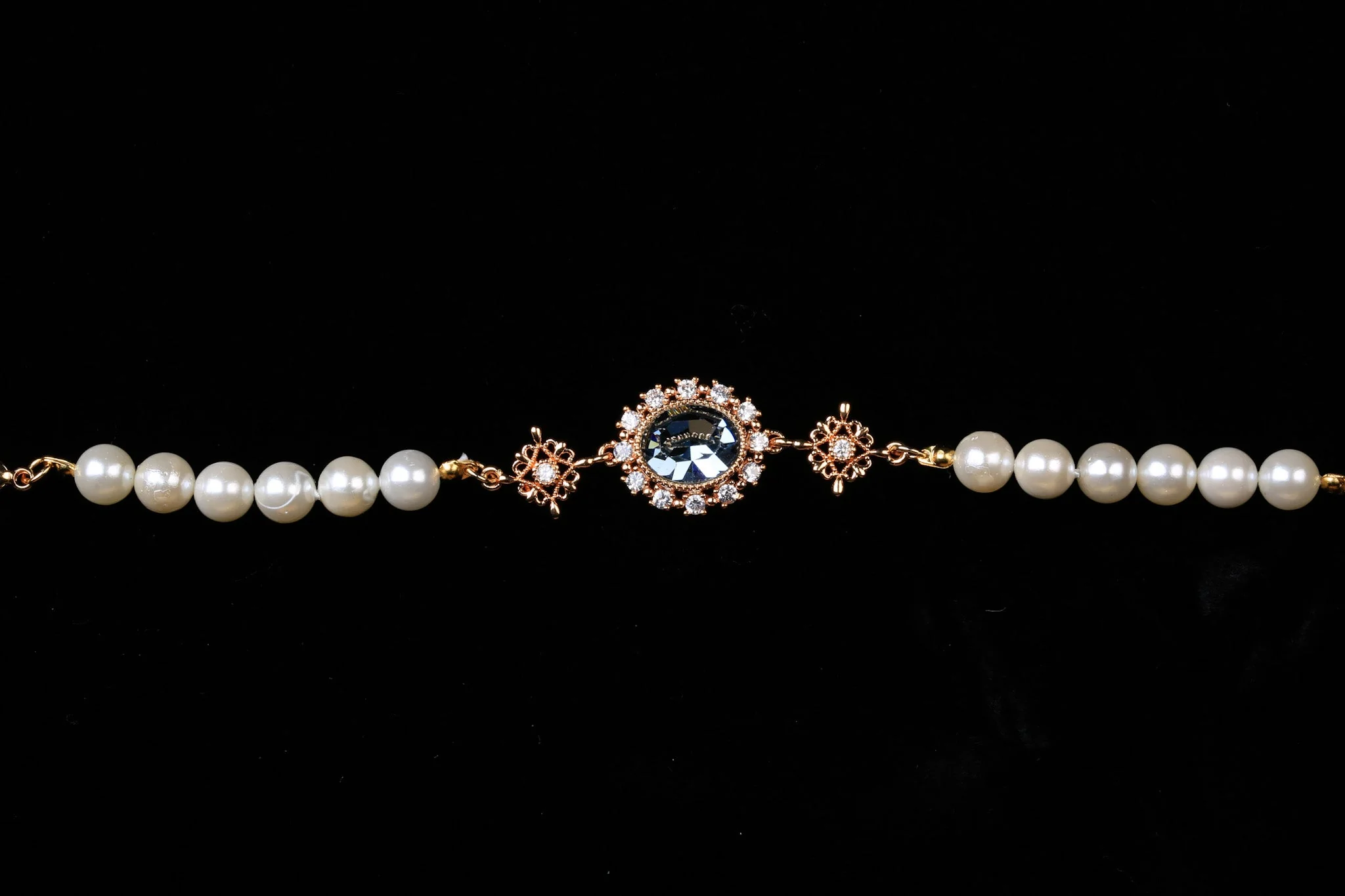 Bridgerton Inspired Handmade Quinceanera Pearl Bracelet With Blue Crystal - Regency Era Style - Image 3