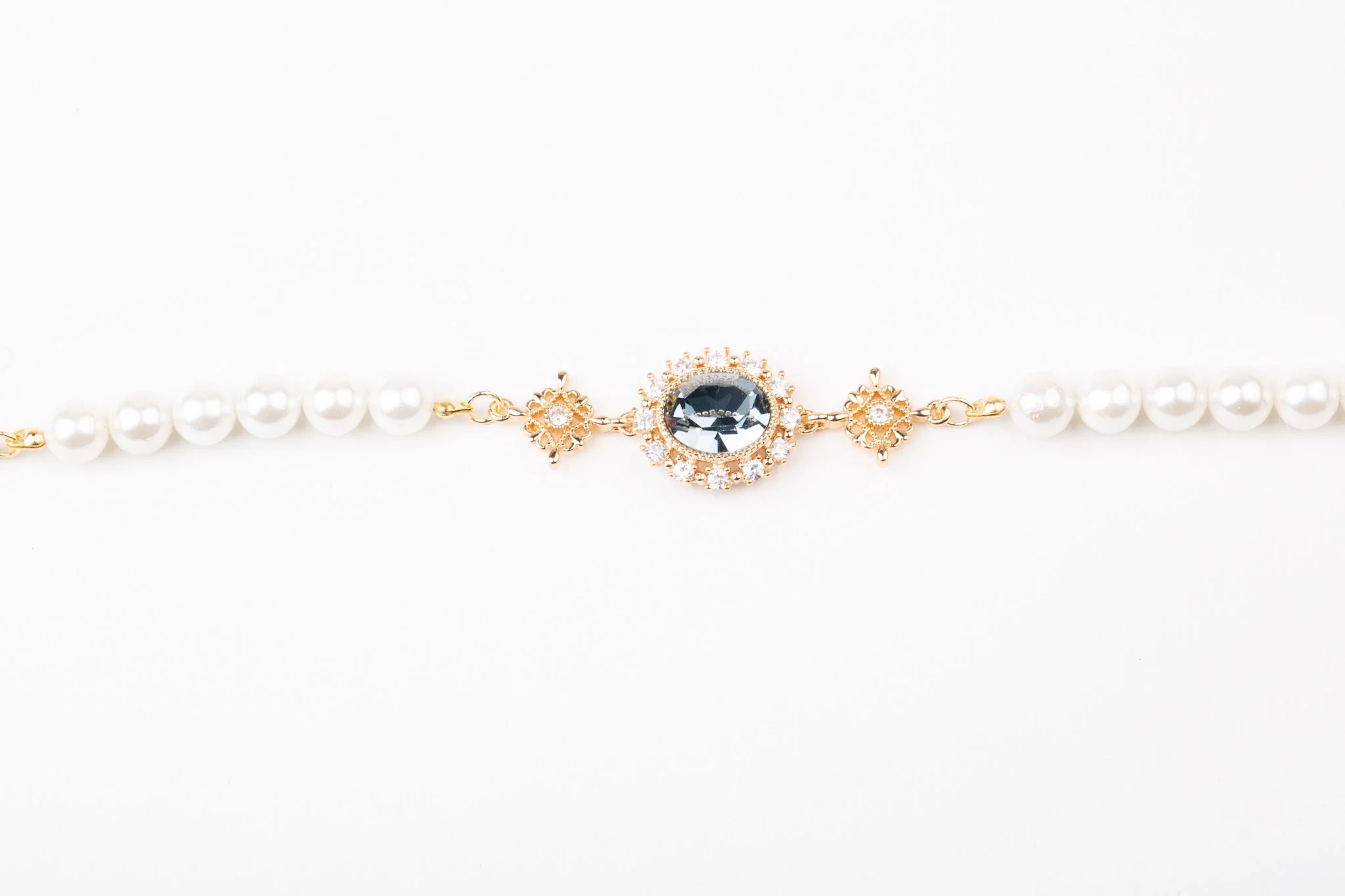 Bridgerton Inspired Handmade Quinceanera Pearl Bracelet With Blue Crystal - Regency Era Style - Image 4
