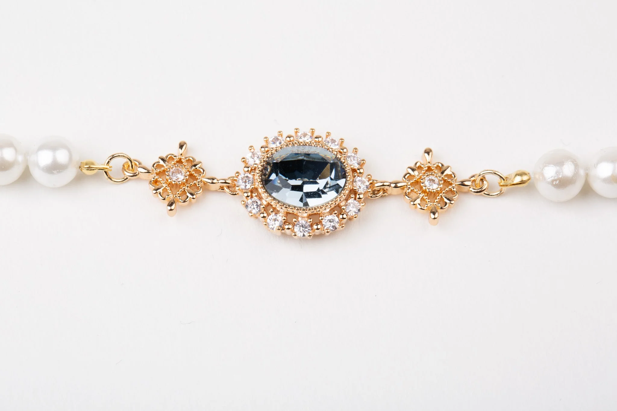 Bridgerton Inspired Handmade Quinceanera Pearl Bracelet With Blue Crystal - Regency Era Style - Image 5