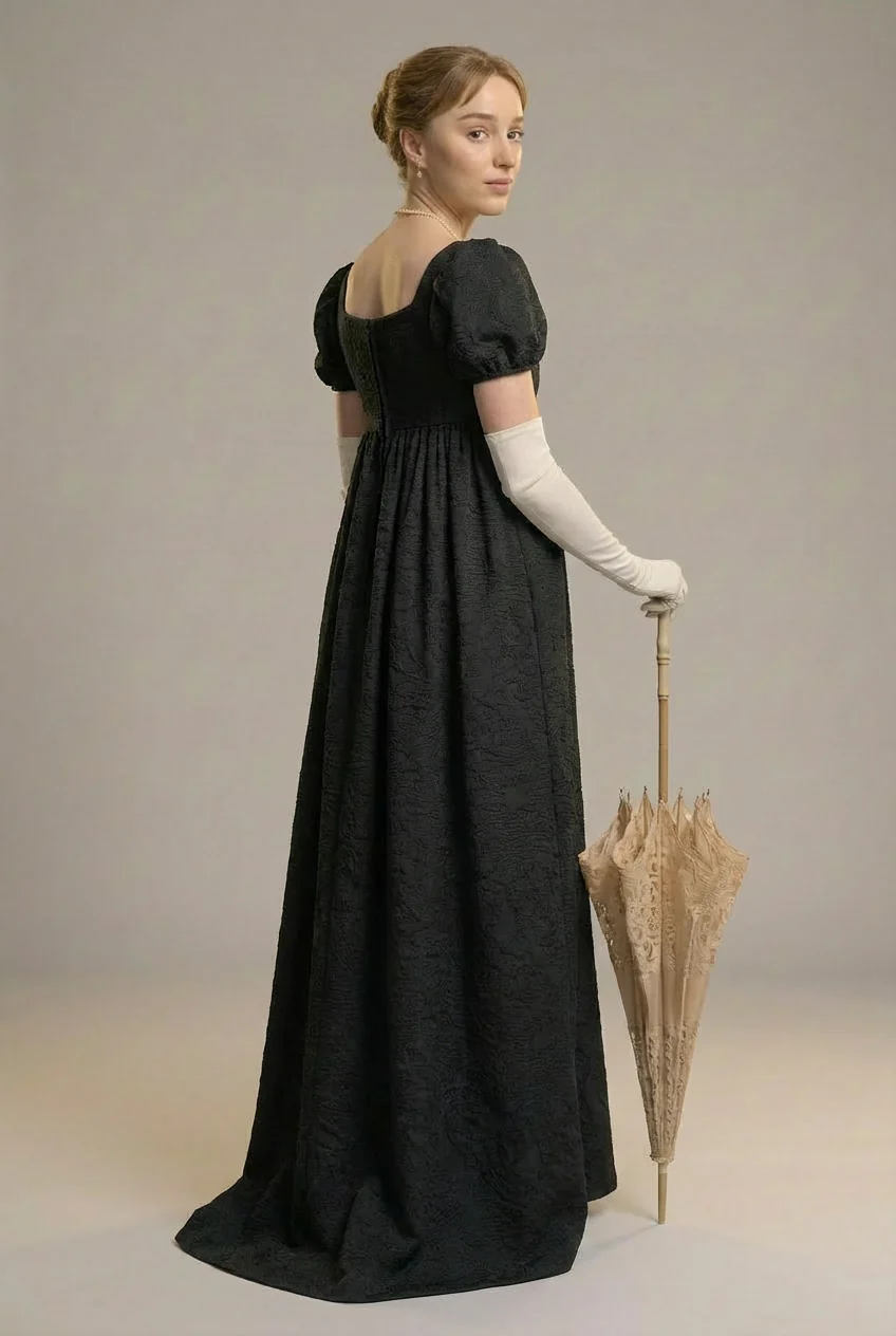 Classic Regency Era Black Lace Dress - Empire Waist Ball Gown Plus Size - Image 3