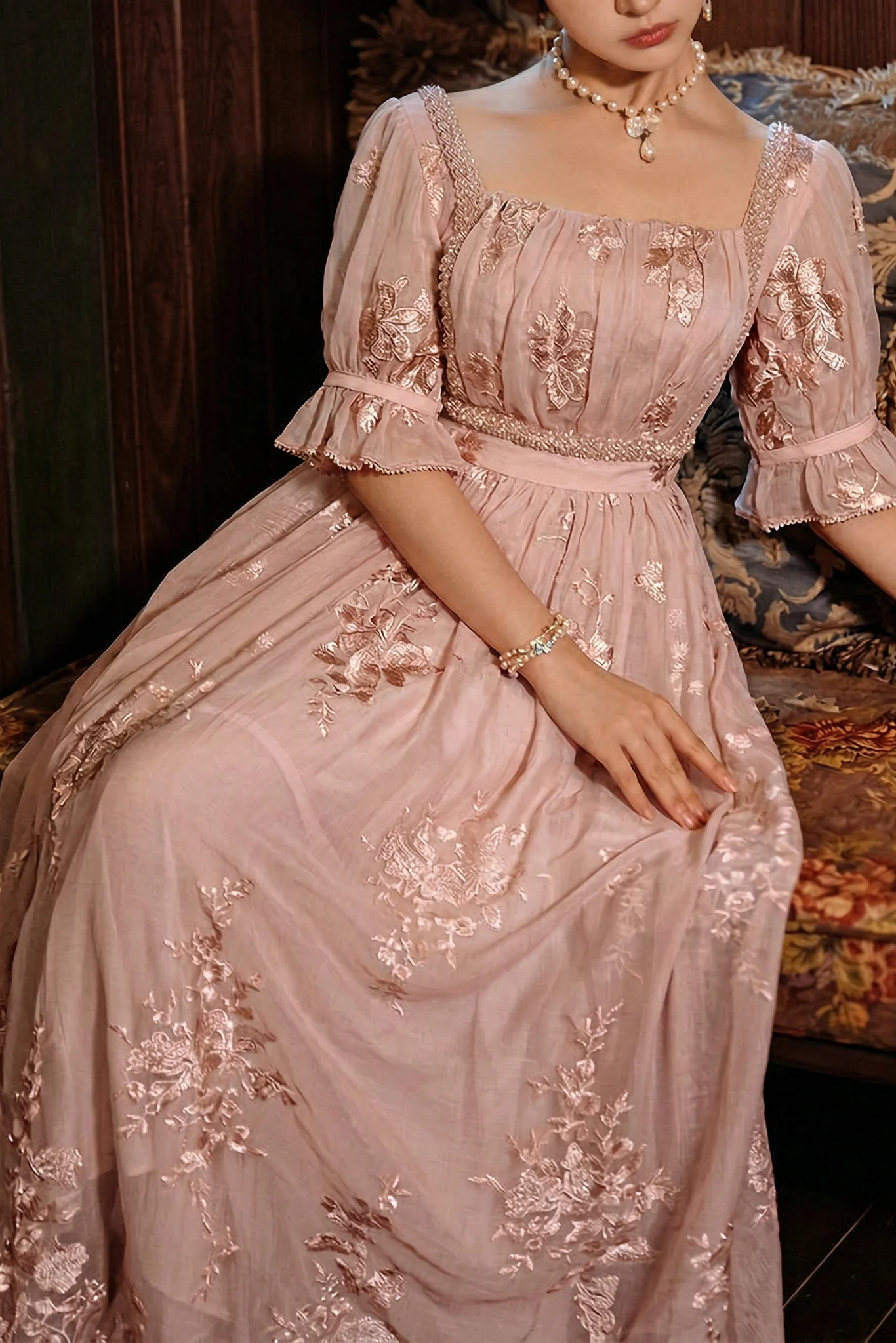 Bridgerton Regency Era Pink Dress Plus Size - Empire Waist Ball Gown - Regency Wedding Dress - Custom Made - Image 4