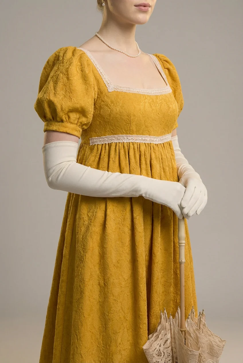 Bridgerton Regency Era Yellow Dress Plus Size - Empire Waist Ball Gown - Regency Wedding Dress - Plus Size - Image 5