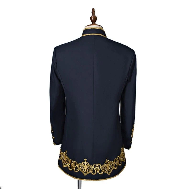 BRIDGERTON REGENCY MENS COSTUME - BLACK/NAVY MEN SUIT SET WITH EMBROIDERY- Plus Size - Image 3