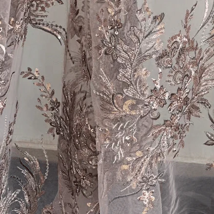 Bronze Floral Sequin Embroidered Lace Fabric