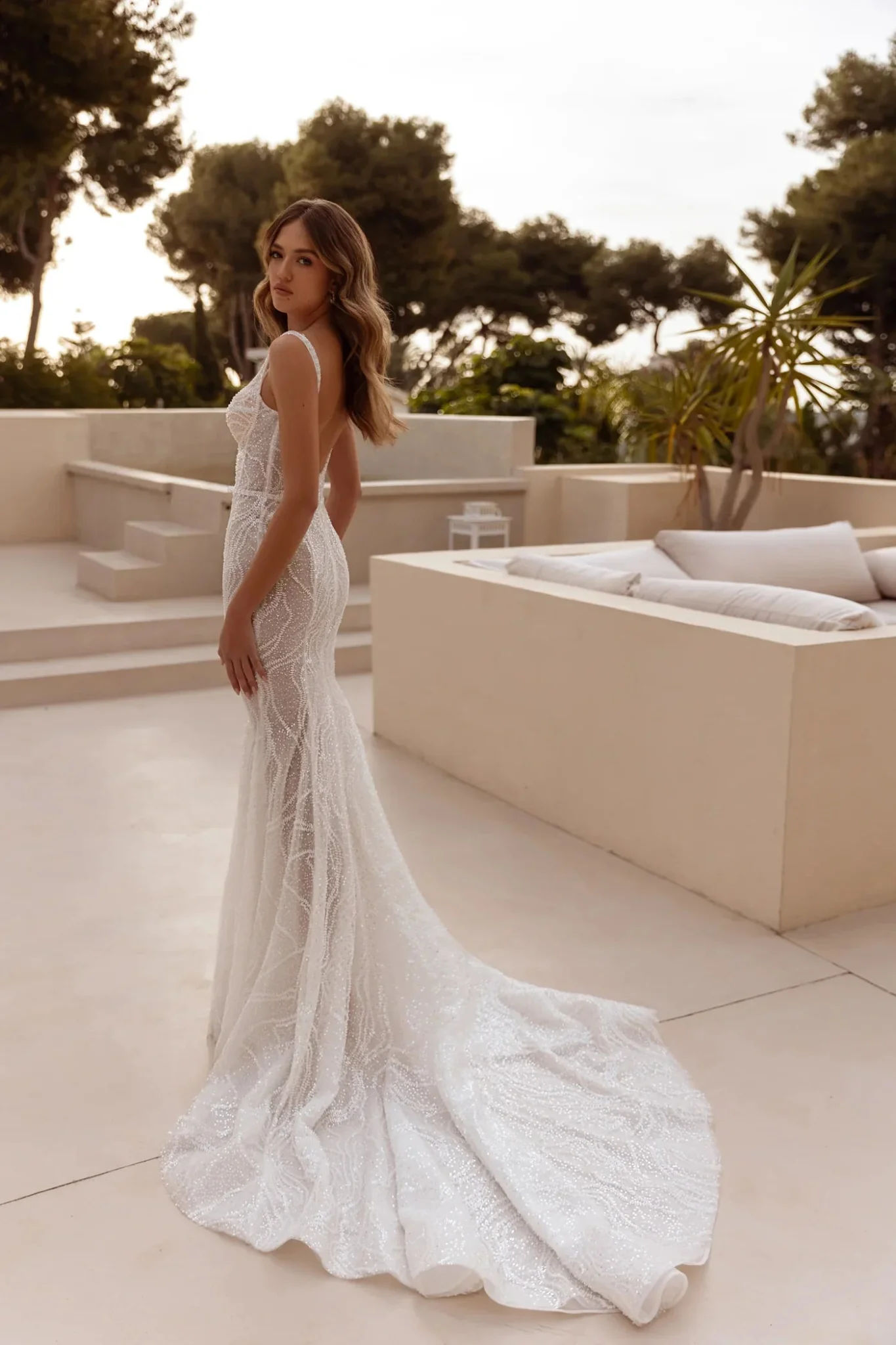White Fitted Wedding Dress with Sleeveless Design and Elegant Floor-Length Train - Plus Size-Brooks - Image 4