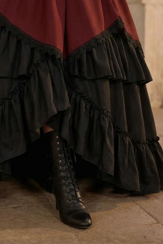Burgundy and Black Gothic Lolita Prom Dress Ball Gown - Victorian-Inspired Dress with Lace Plus Size - Image 6