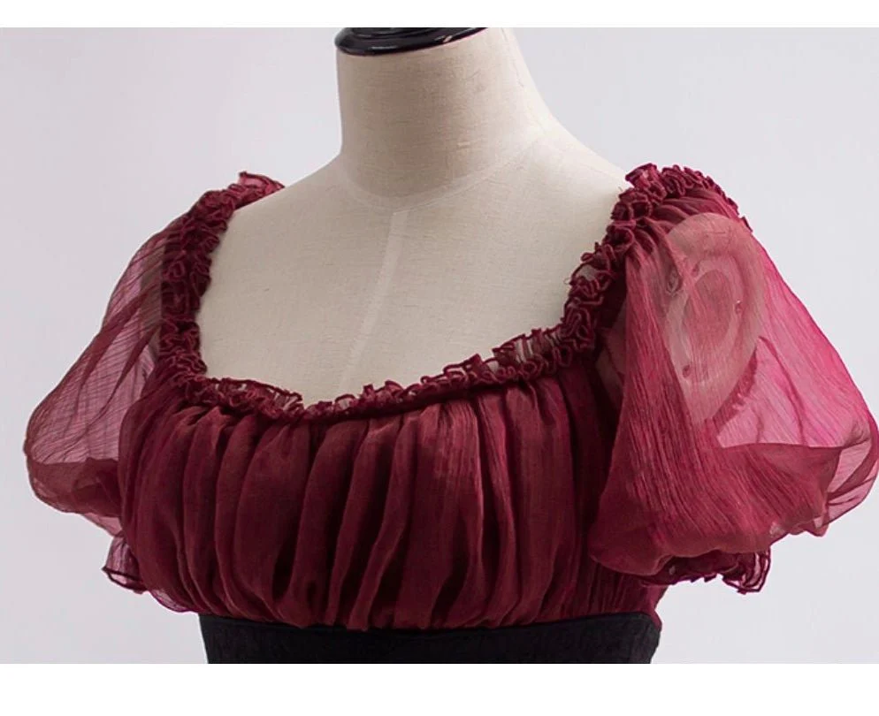 Burgundy Red Bridgerton Dress - Greek Goddess - Regency Ball Gown Empire Waist - Plus Size - Image 6
