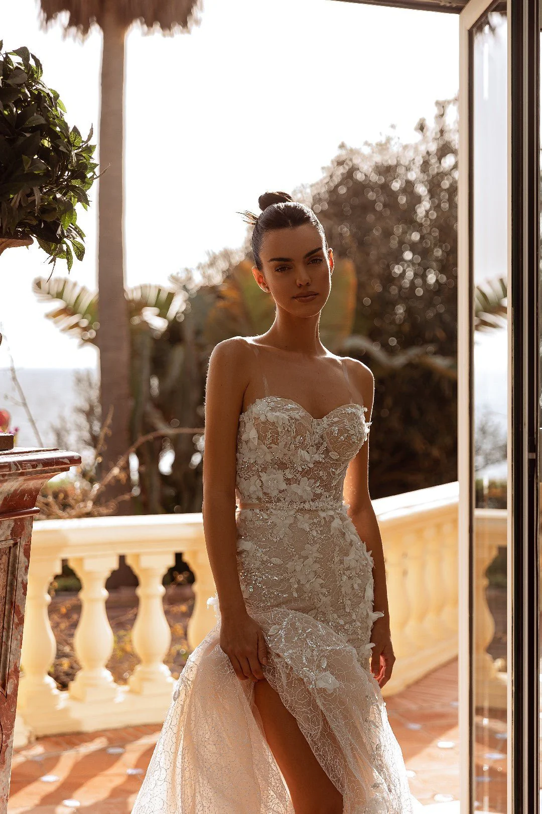 White Strapless Mermaid Wedding Dress with Floral Lace and Flowing Sheer Train - Plus Size-Carmen - Image 3