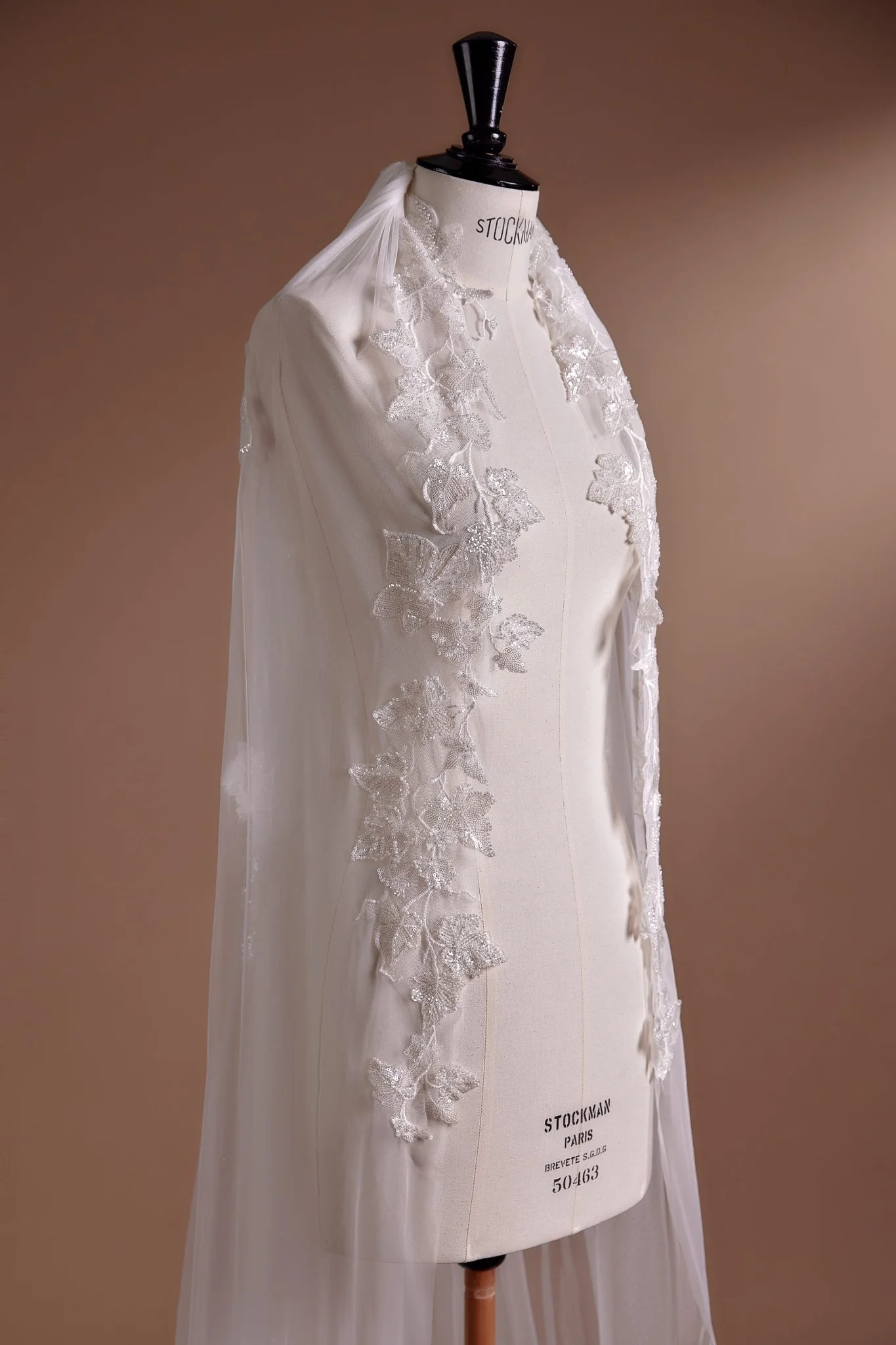 Cathedral Lace Veil with Embroidered Floral Details - Image 2