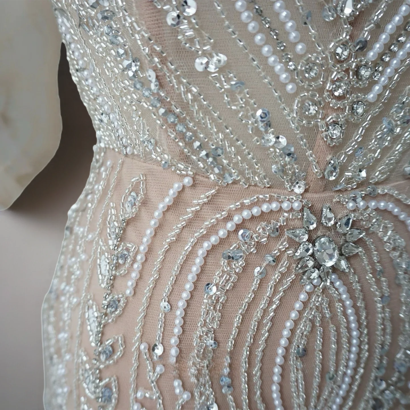 Champagne Embellished Gown with Off Shoulder Design – Sequins Evening Gown Plus Size - Image 4