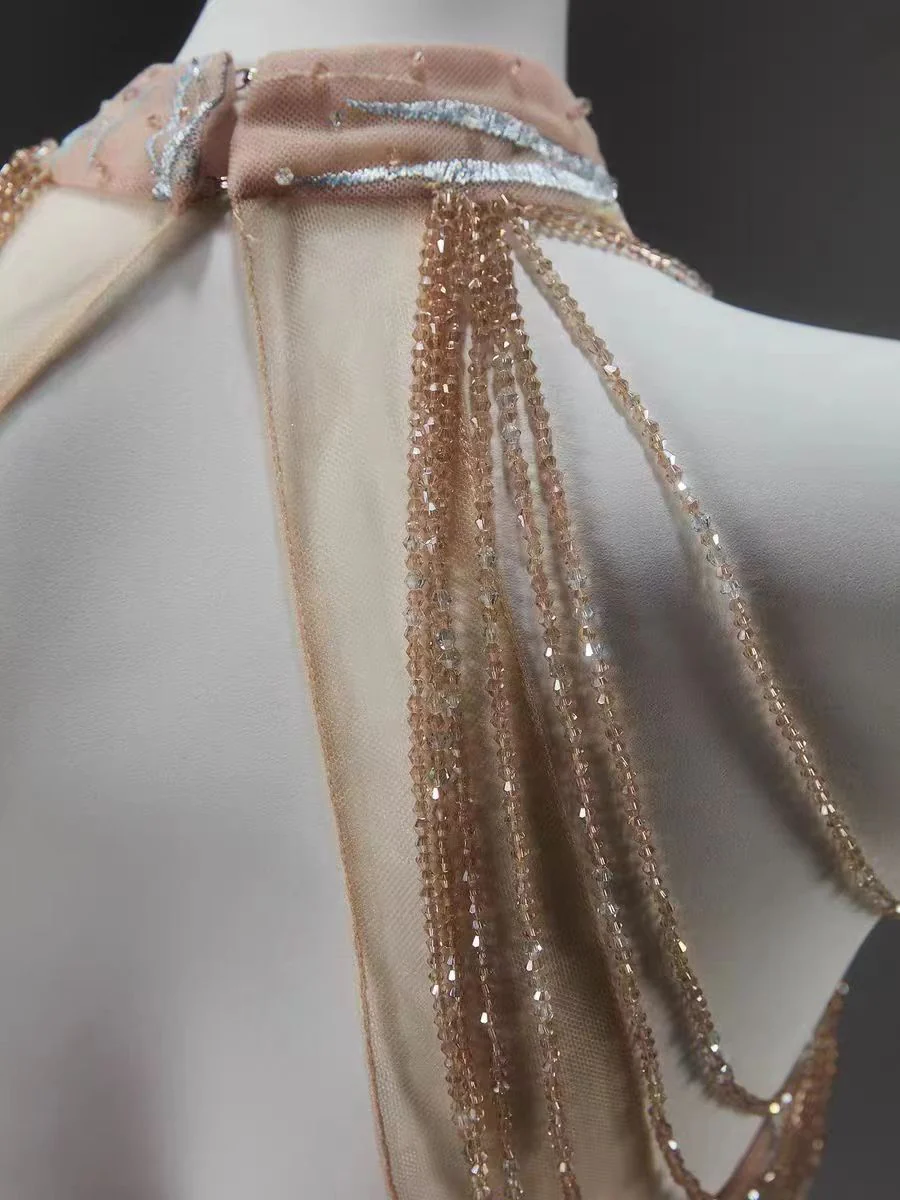 Champagne Whimsical Fairy Inspired Feathered Embellished Evening Gown - Plus Size - Image 5