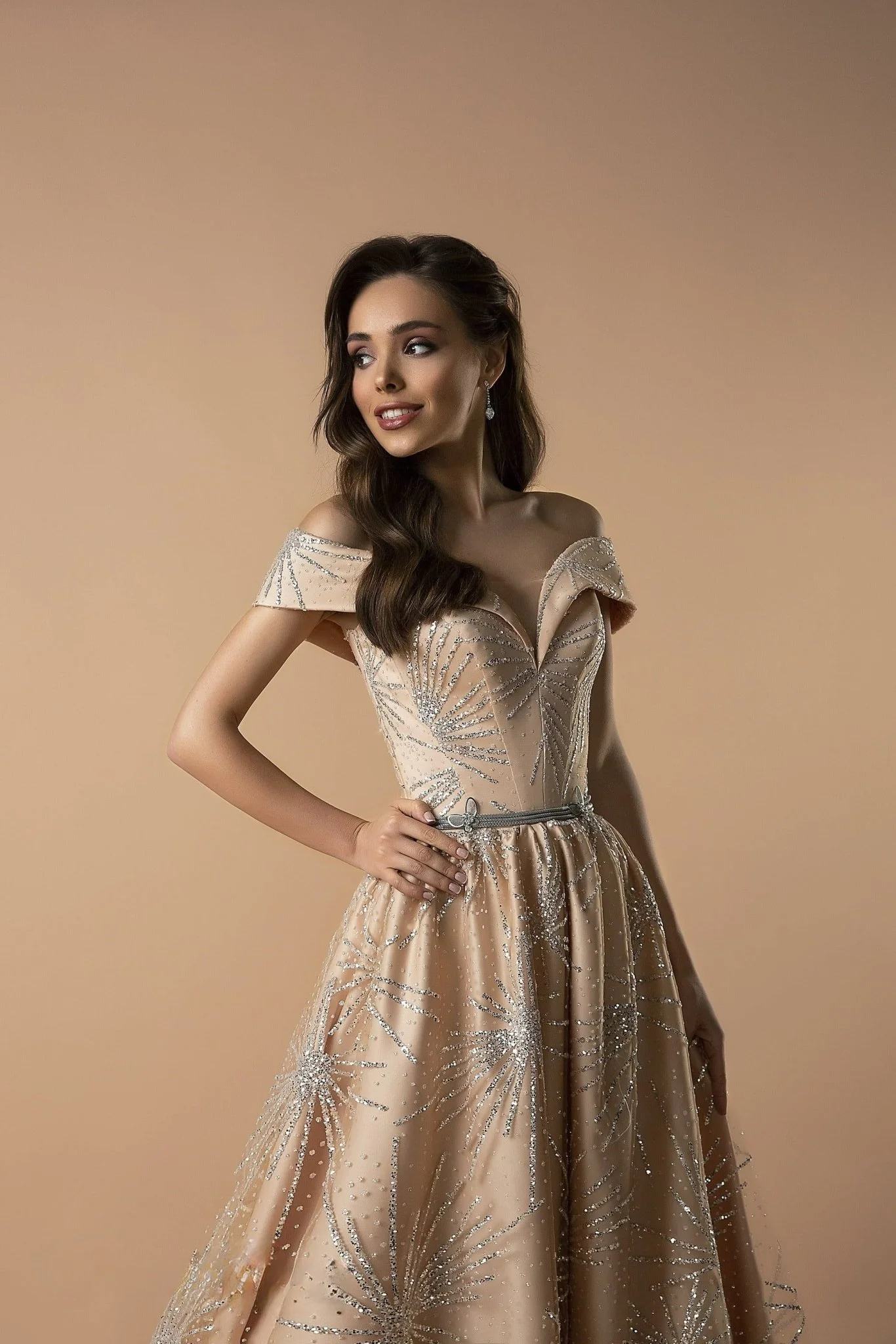 Champagne Off-Shoulder Wedding dresses - Princess Sparkle Glitter Evening gown with Sweetheart Neckline Plus Size - Image 2