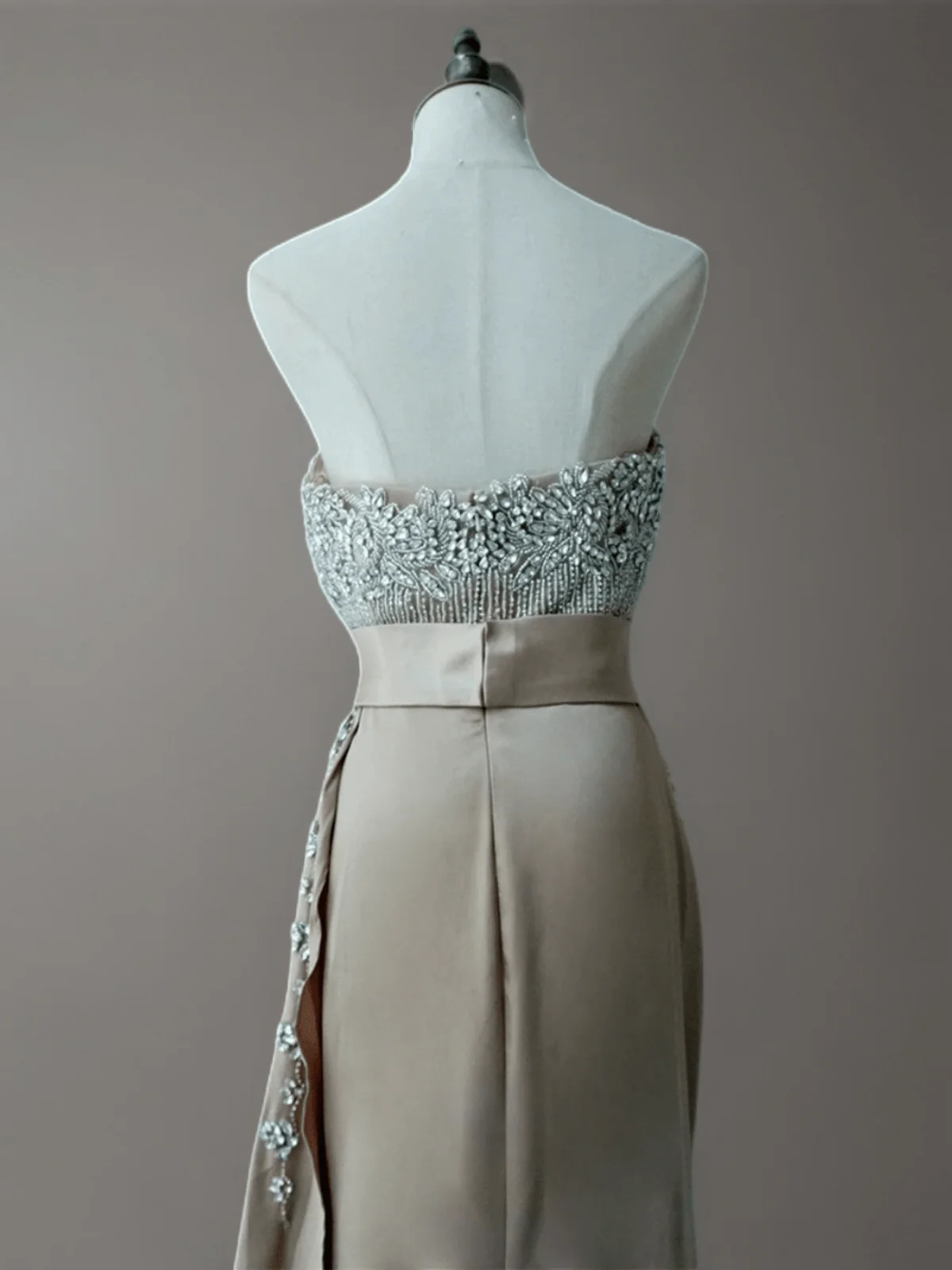 Champagne Pretty Sequin Dress Embellished Bodice and High Slit - Elegant Strapless Glitter Dress Plus Size - Image 4
