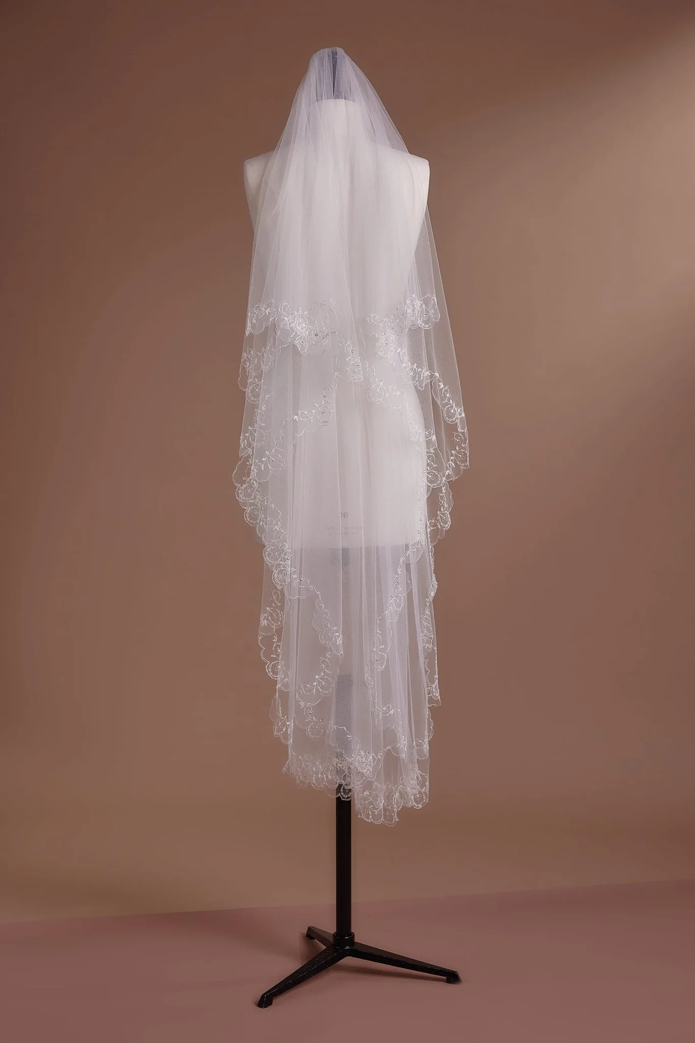 Charming Short Cathedral Veil with Lace Accents - Image 2