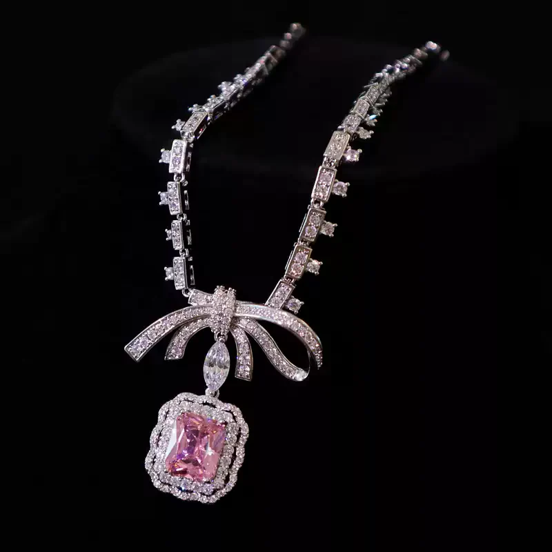 Vintage-Inspired Pink Gemstone Necklace and Earrings Set – Elegant Bridal Jewelry Set - Image 3