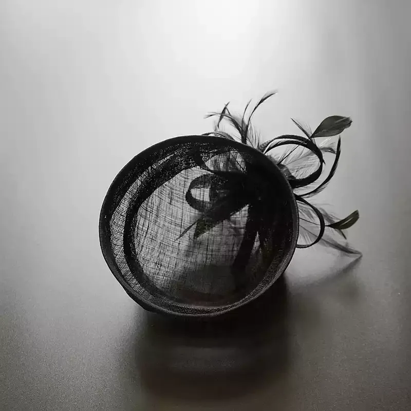 Chic Black Feather Fascinator Hat - Black Hat with Feather - Image 3