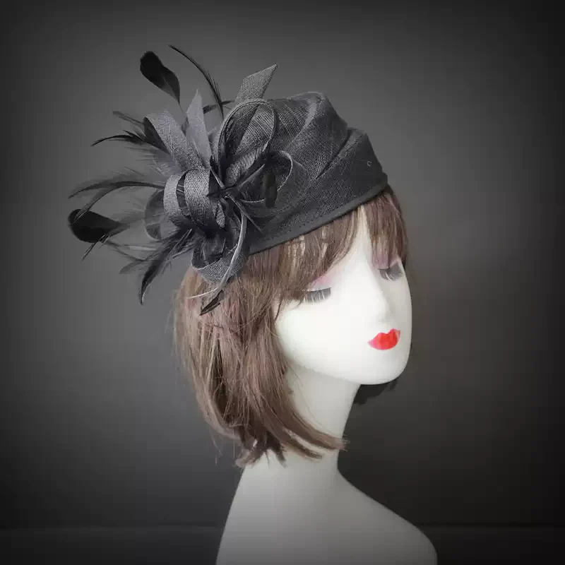 Chic Black Feather Fascinator Hat - Black Hat with Feather - Image 4
