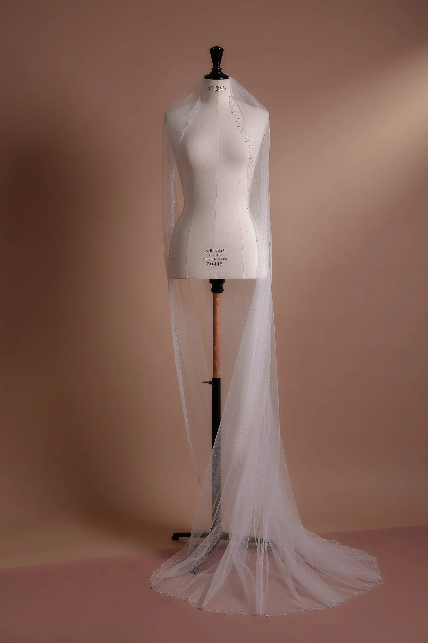 Classic Cathedral Veil with Delicate Beaded Edge and Soft Tulle Draping