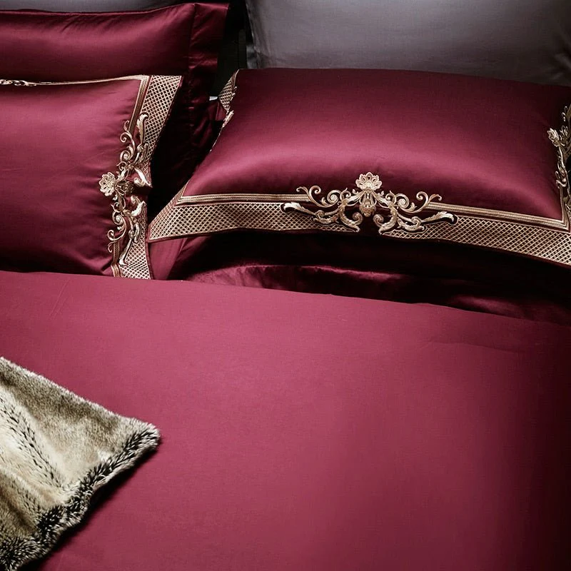 Cleopatra Puce Red Luxury Egyptian Cotton Bedding Set - Image 4