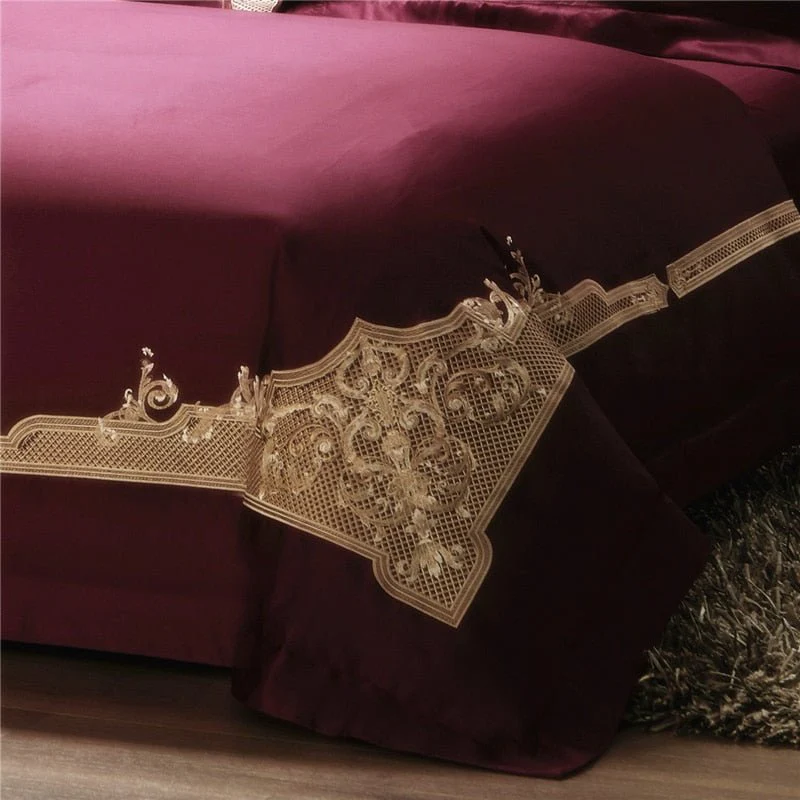 Cleopatra Puce Red Luxury Egyptian Cotton Bedding Set - Image 6