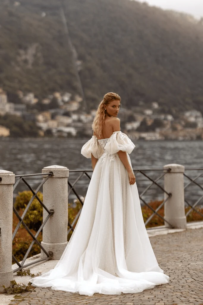 Convertible Wedding Dress - Floral Lace wedding Dress - Off Shoulder Wedding Dress with HIgh Slit Plus Size - Image 2