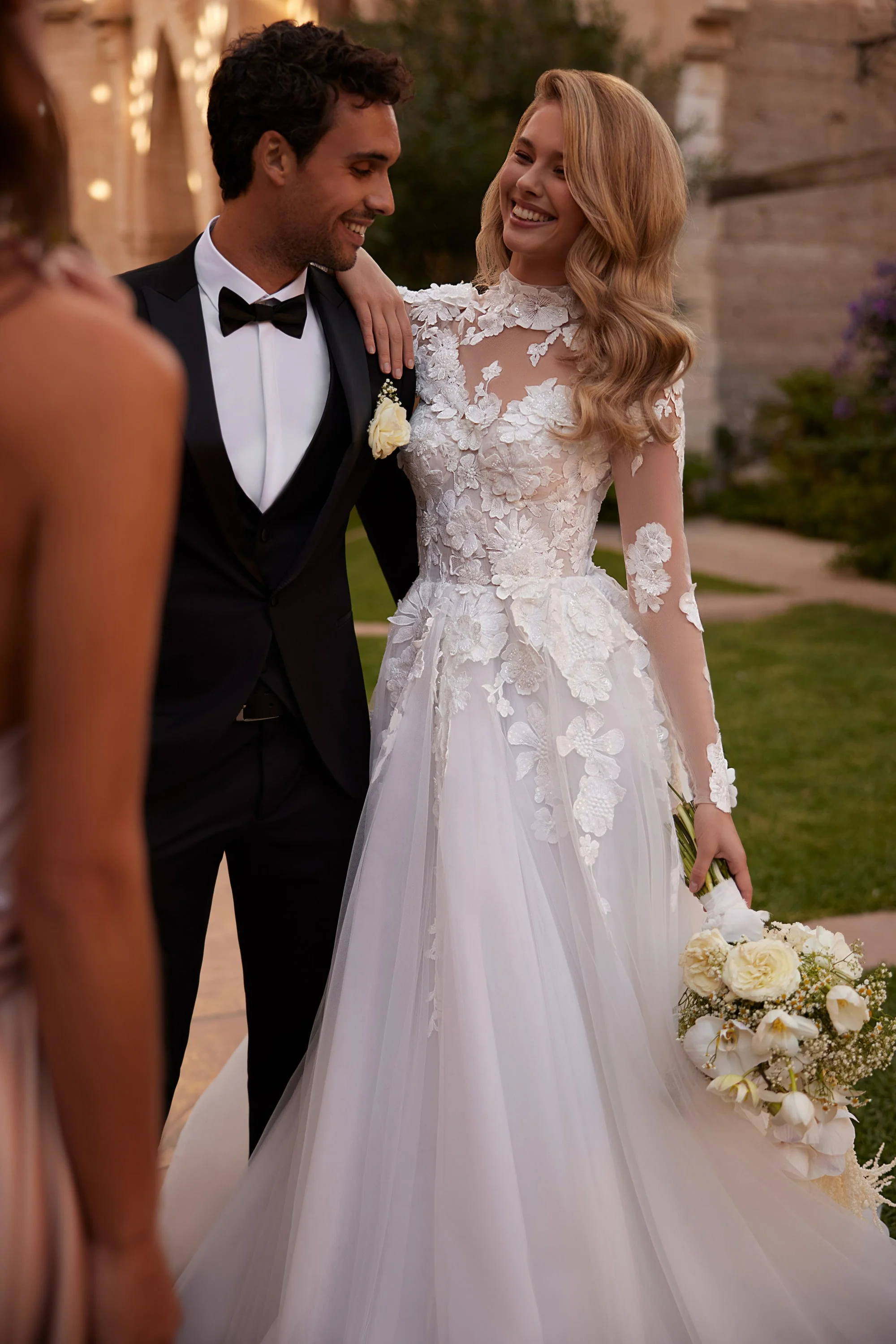 Convertible Wedding Dress - Floral Wedding Dress with Illusion Neckline – Sleeveless Lace Wedding Dress with 3D Appliqué and Tulle Skirt Plus Size - Image 5