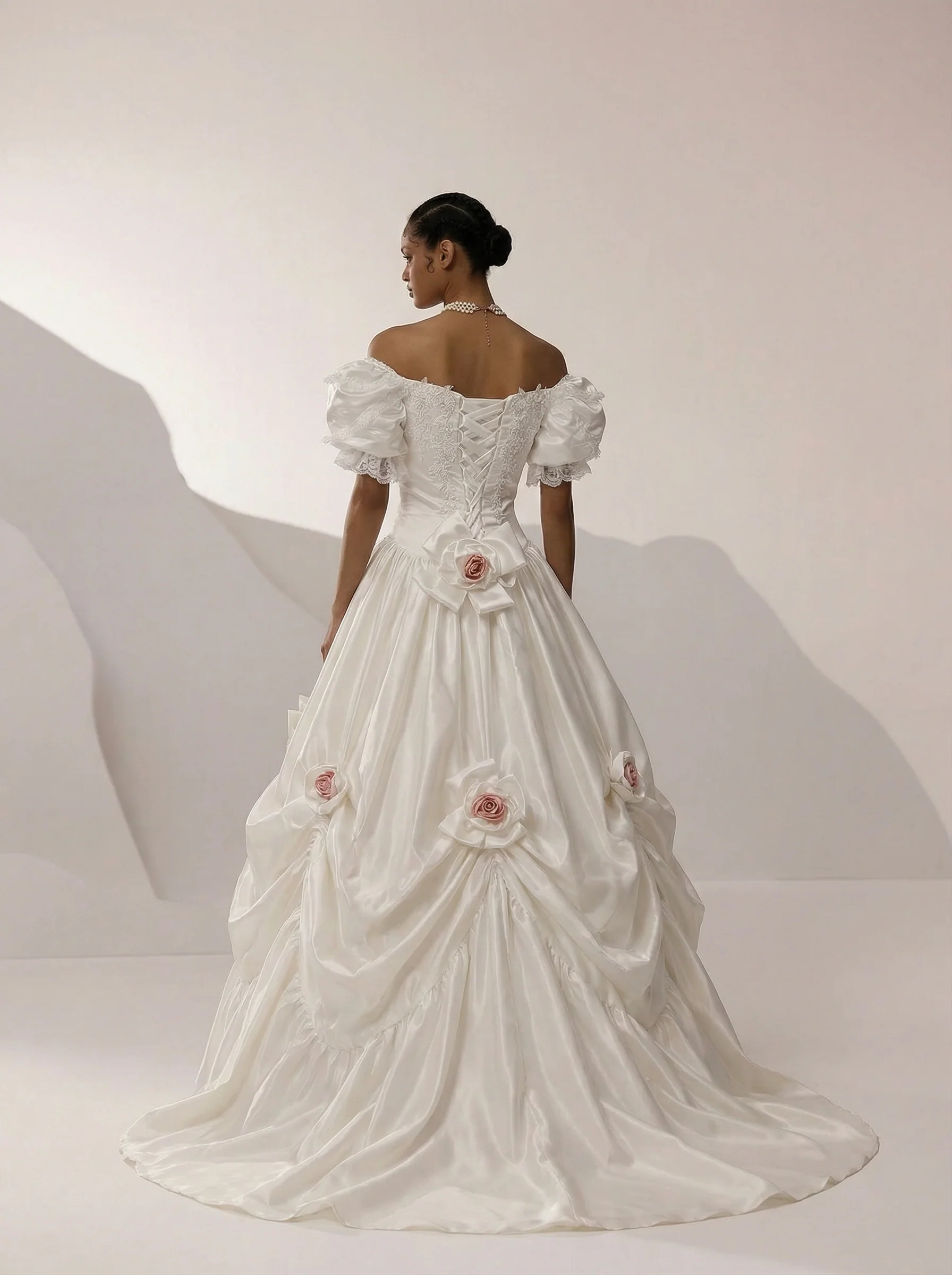 Princess Diana Wedding Dress - Antique White Modest Lace Wedding Dress With Floral Satin - Plus Size - Image 3