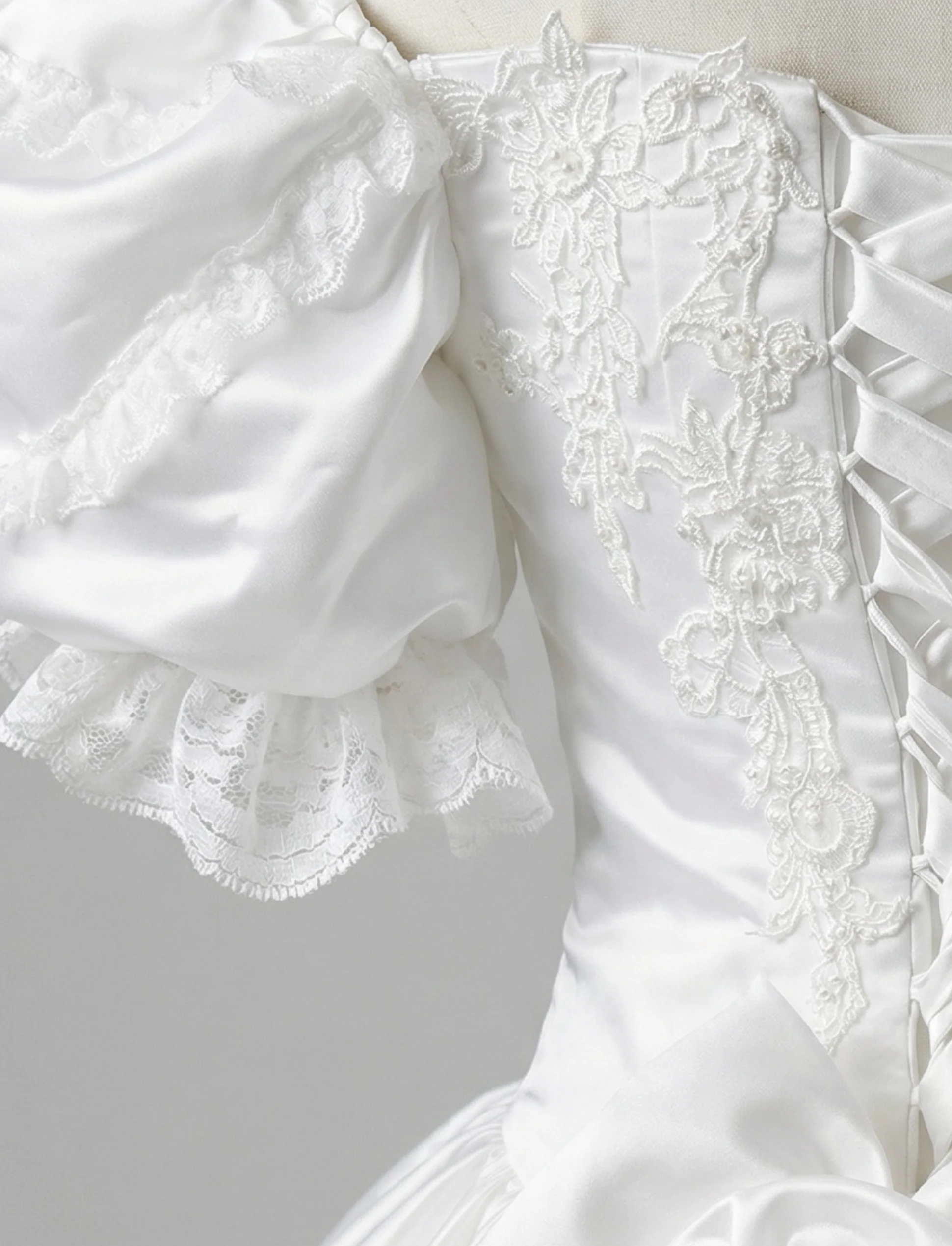 Princess Diana Wedding Dress - Antique White Modest Lace Wedding Dress With Floral Satin - Plus Size - Image 5