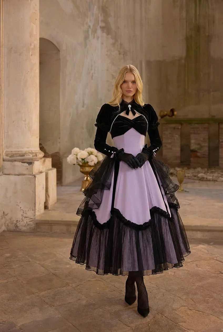 PURPLE LOLITA DRESS WITH CAPLE - CLASSIC LOLITA GOTHIC BALL GOWN - PLUS SIZE - Image 3